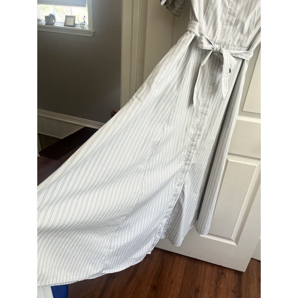 CALVIN KLEIN Gray Striped Button Front Tie Waist Shirt Maxi Dress - Picture 7 of 14